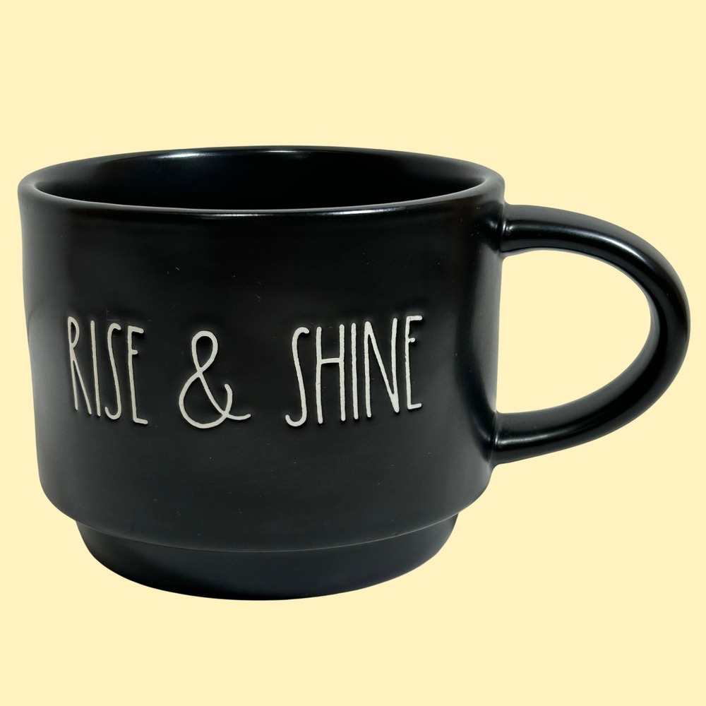 Rae Dunn Rise & Shine Matte Black Coffee Mug Artisan Collection by Magenta